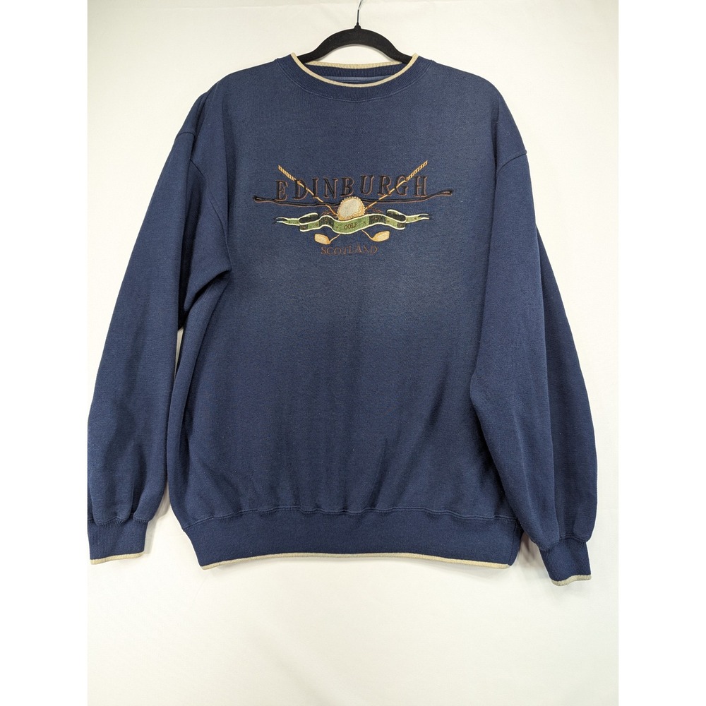 Vintage Embroidered Edinburgh Scotland Golf Graphic Sweatshirt Pullover‎ Mens L